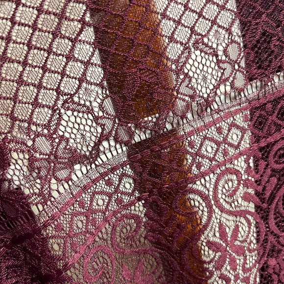 Rhonda Shear Women's Crochet Back Cardigan Wrap Top Solid Burgundy 2X 3X NWOT - Picture 8 of 8